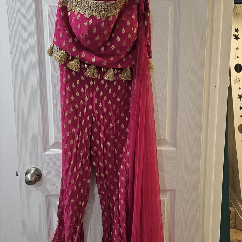 Elegant Pink Jumpsuit with Gold Accents